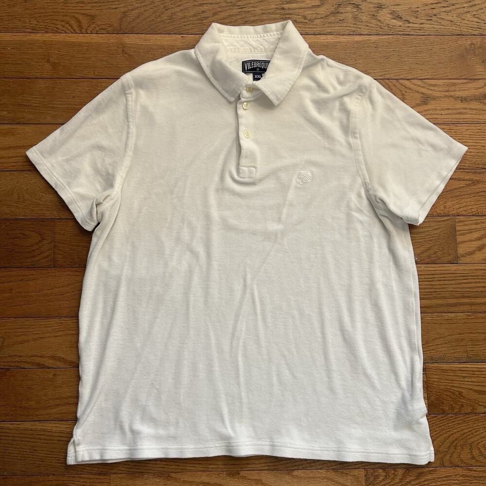Vilebrequin Terry Cloth Turtle White Beach Polo Button Up Shirt 2XL